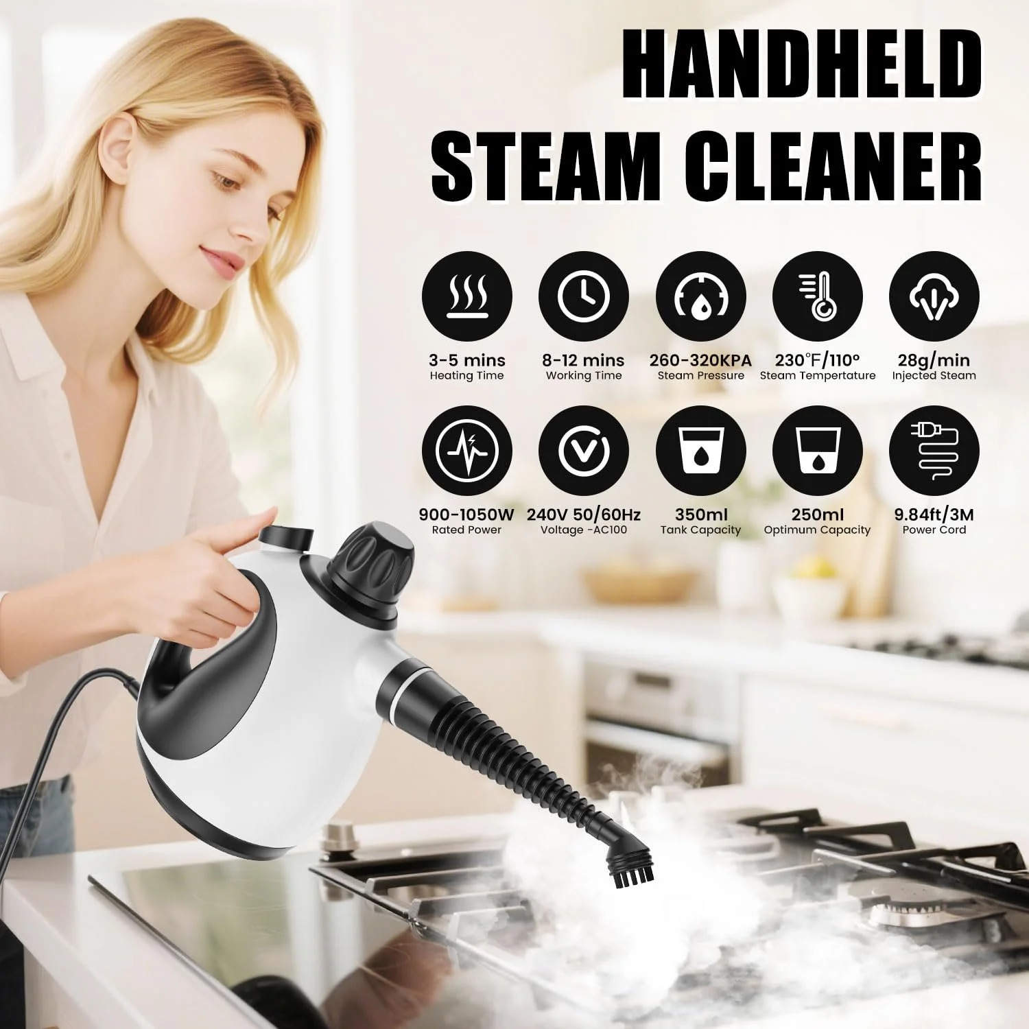 Ручной пароочиститель LAIKORE для дома, портативный, многоцелевой, для глубокой очистки, белый, фото №2