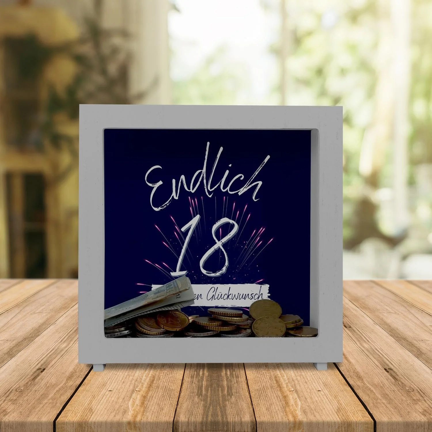 Скарбничка-рамка Endlich 18 "Herzlichen Glückwunsch" дерев'яна, фото №2