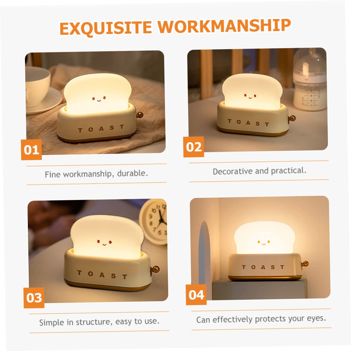 Нічник Hoement Toaster LED для спальні, подарунок на день народження, для дівчаток, на батарейках, фото №5