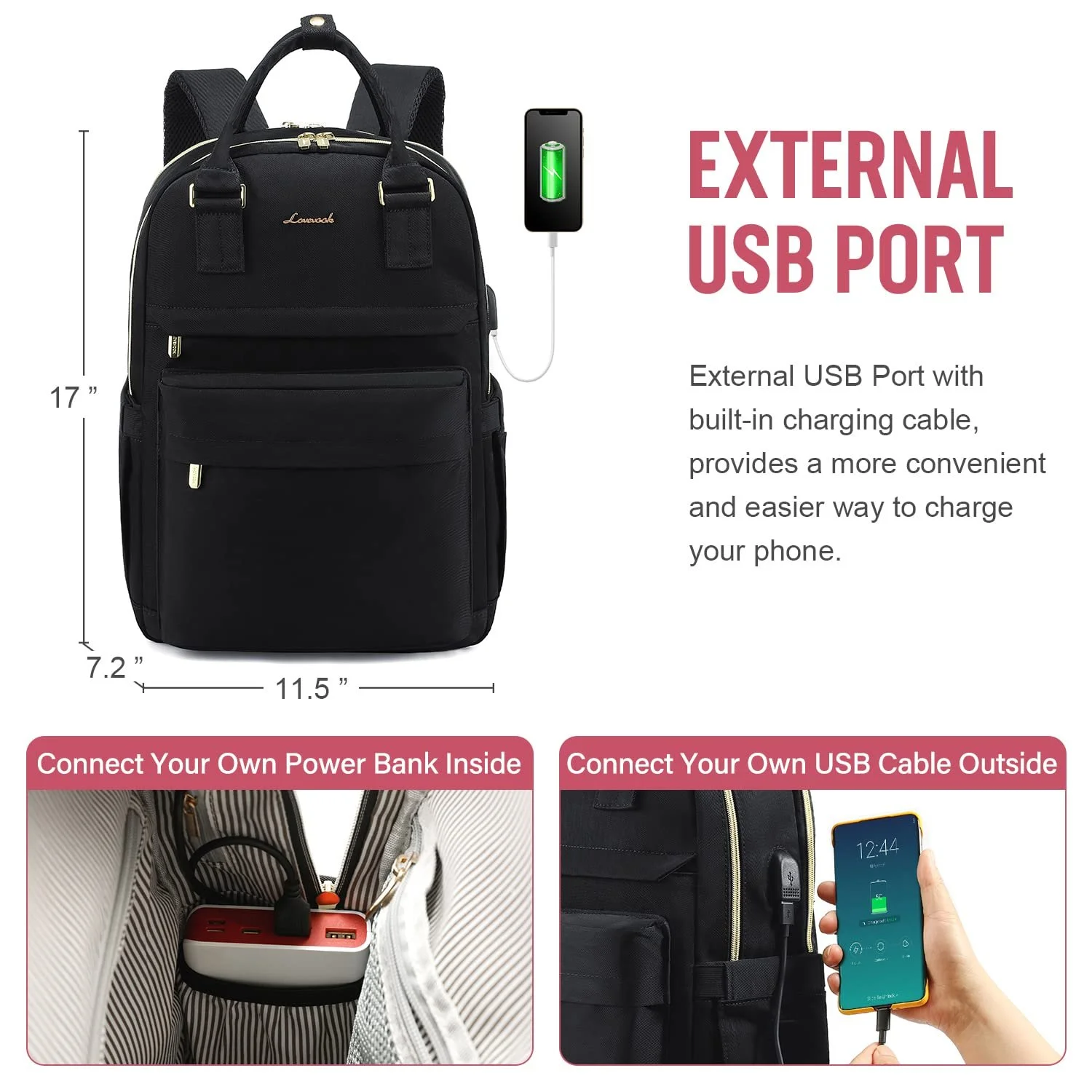 Рюкзак для ноутбука LOVEVOOK 15.6" USB Waterproof Black, фото №5 Рюкзак для ноутбука LOVEVOOK 15.6" USB Waterproof Black, фото №5