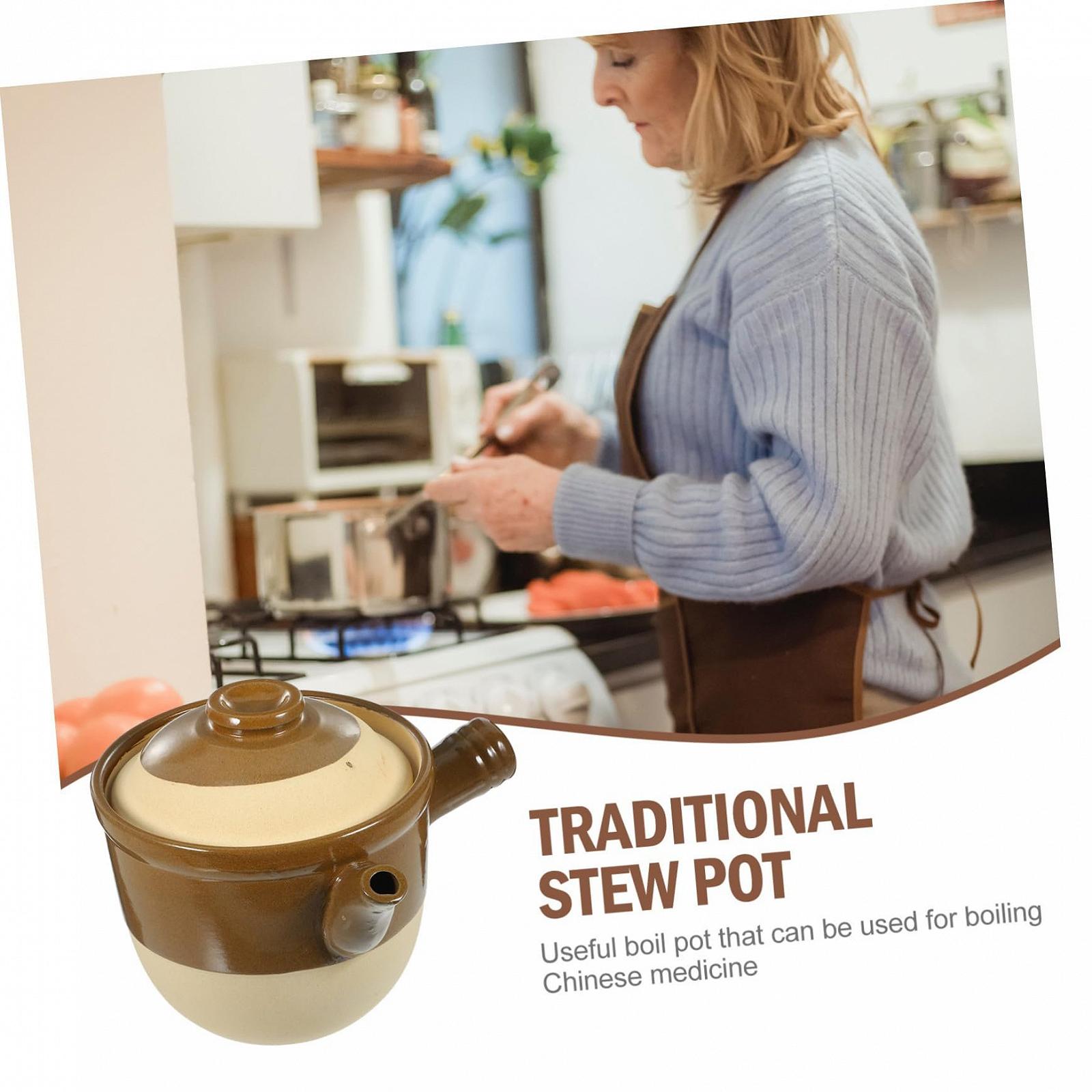 Глиняный горшок VANZACK 2 л керамический медицинский для приготовления и тушения с теплоизоляционной ручкой, фото №2