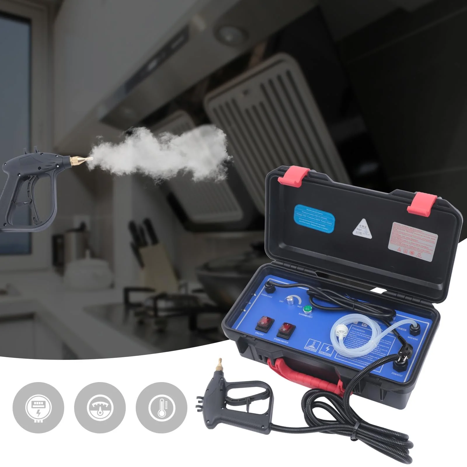 Пароочисник 3000 W з LED-ліхтариком та насадками-щітками портативний, фото №3