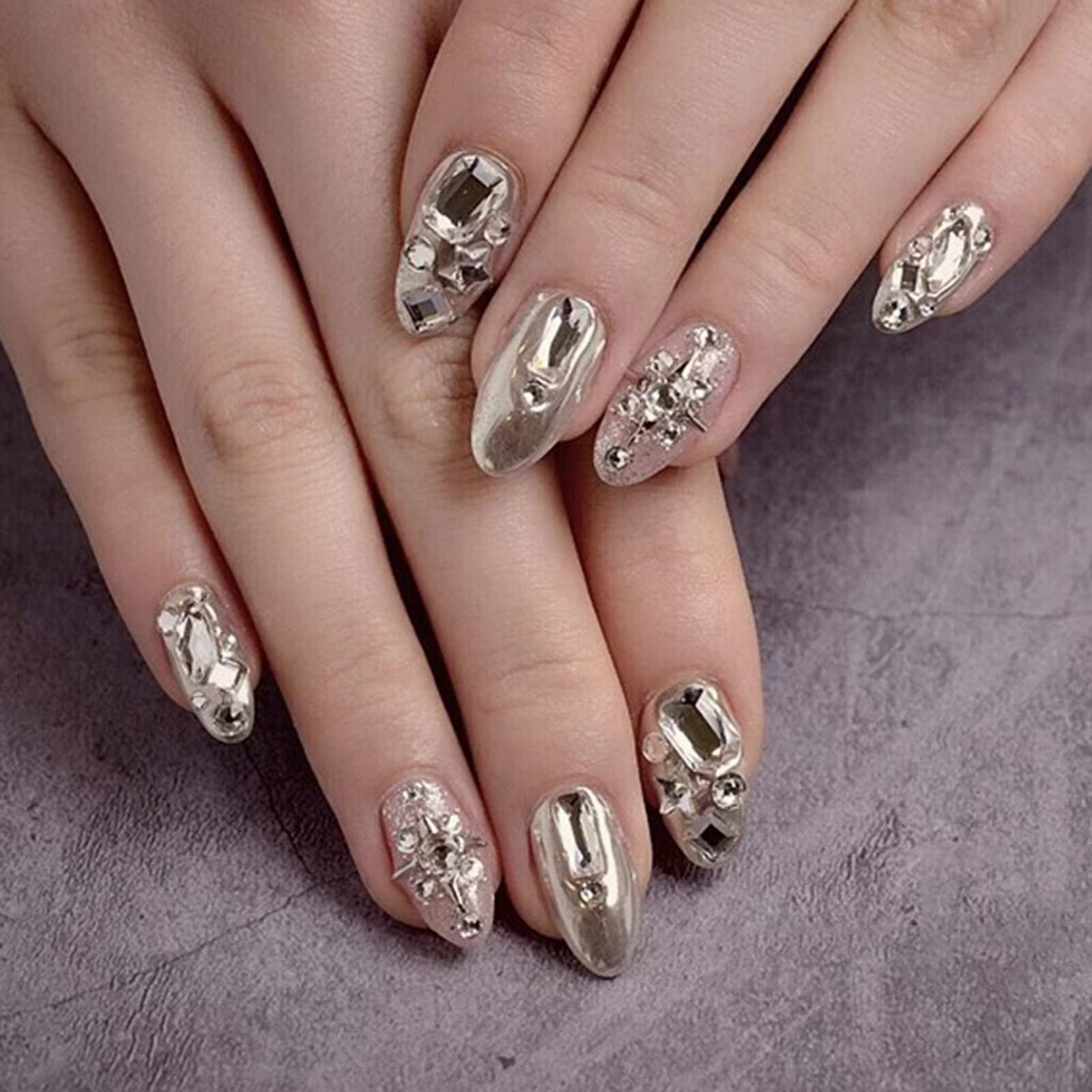 Стразы для ногтей Brussel Геометрические 3D формы, плоская задняя часть, стеклянные бусины, кристаллы для DIY маникюра, цвет шампань, 50 шт, фото №6