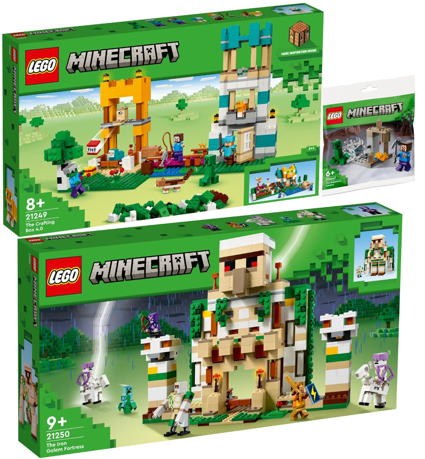 Набор Lego Minecraft 21249 The Crafting Box 4.0, 21250 The Iron Golem Fortress, 30647 The Drip Stone Cave, фото №1 Набор Lego Minecraft 21249 The Crafting Box 4.0, 21250 The Iron Golem Fortress, 30647 The Drip Stone Cave, фото №1