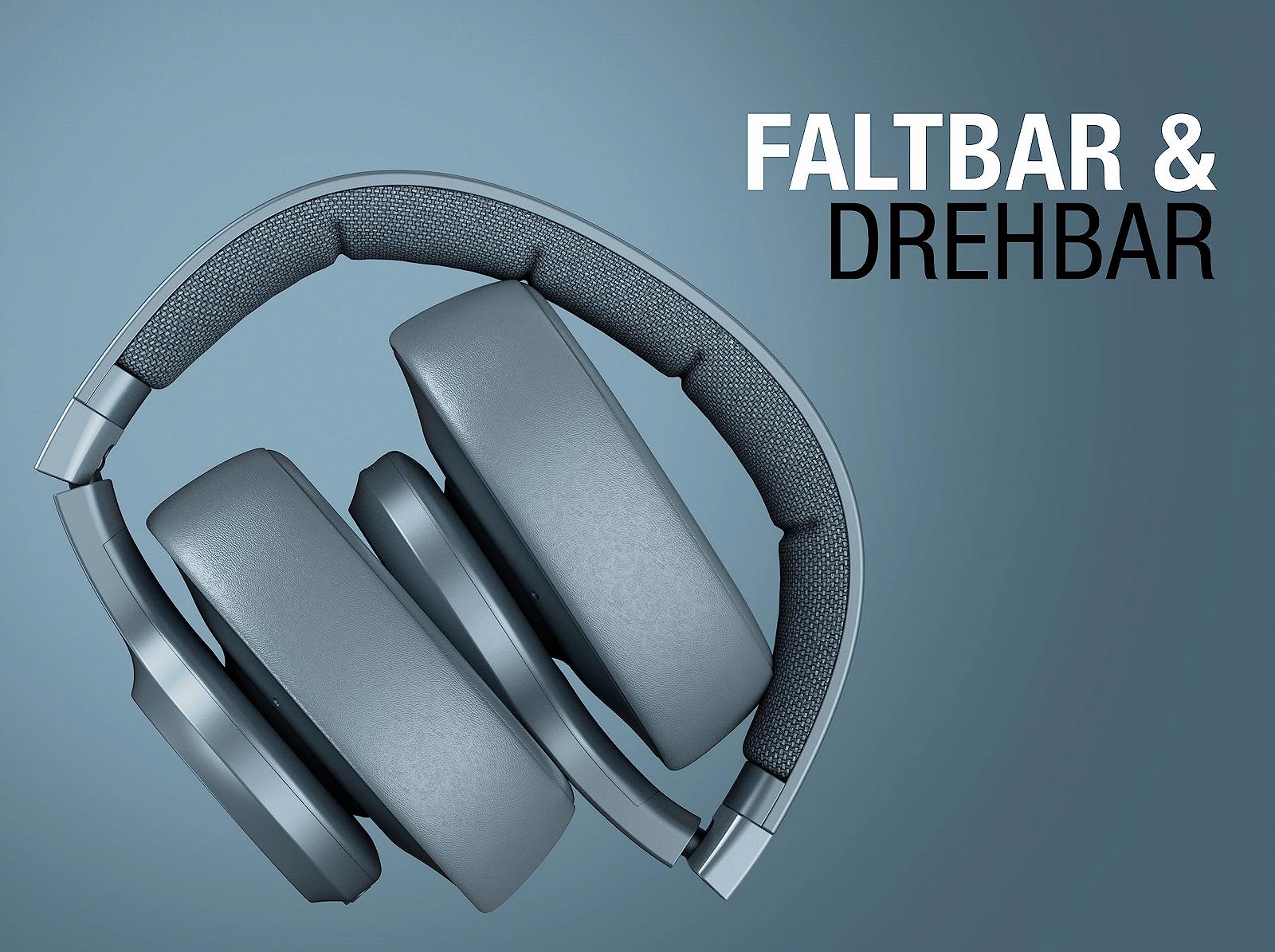 Наушники Fresh 'n Rebel Clam 2 ANC Wireless Noise Cancelling В накладном форм-факторе 60 часов воспроизведения с микрофоном Складные Быстрая зарядка Аудио вход Веганская кожа амбушюры (Dive Blue), фото №4