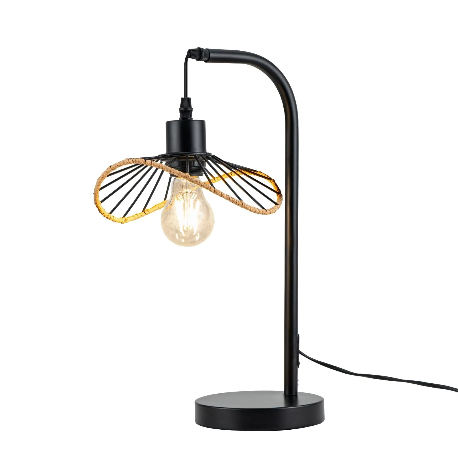 Настільна лампа Вінтажна Ретро Металева E27 Форма капелюха Чорна 150 см кабель, фото №9