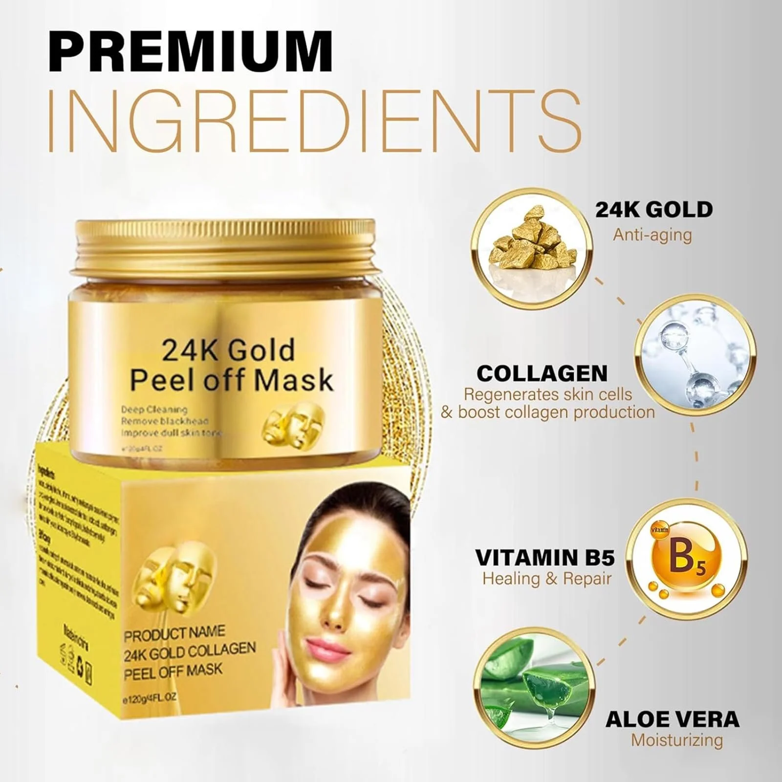 Маска для лица 24k Gold Peel Off, против морщин, омолаживающая, для ухода за кожей и красоты, для женщин, 120 мл, фото №3 Маска для лица 24k Gold Peel Off, против морщин, омолаживающая, для ухода за кожей и красоты, для женщин, 120 мл, фото №3