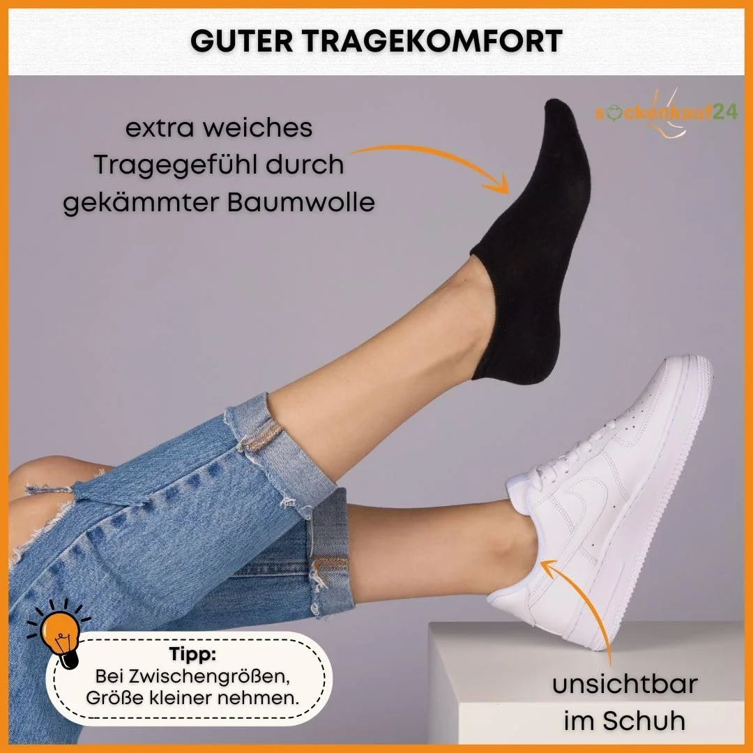 Носки sockenkauf24, 10 пар, для мужчин и женщин, невидимые спортивные носки из дышащего гребенного хлопка с силиконовой накладкой для предотвращения скольжения, фото №2