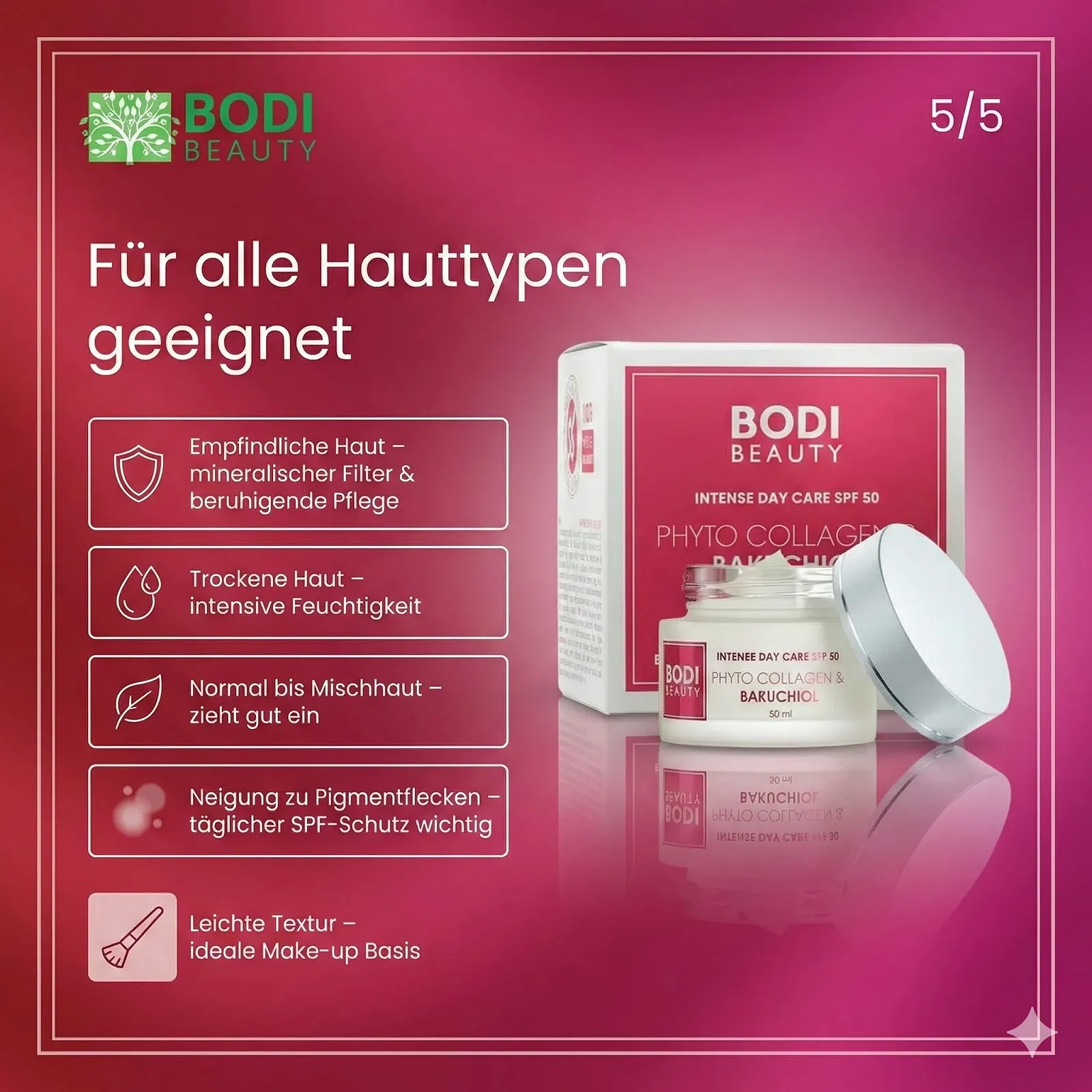 Денний крем Bodi Beauty Intensive з бакучіолом, фітоколагеном та SPF 50 50 мл, фото №6