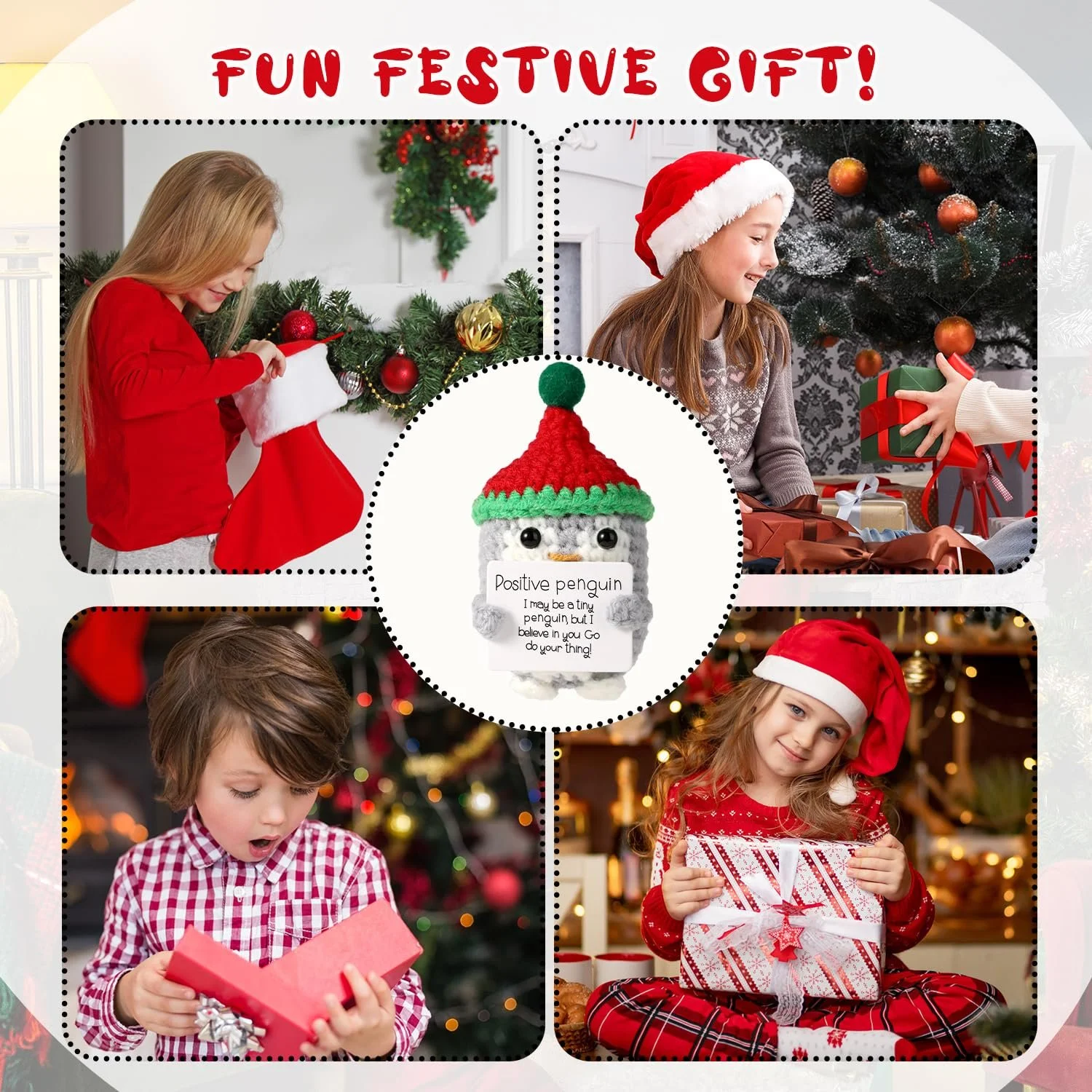 Игрушка TOYMIS Вязаный крючком Позитивный Пингвин в Рождественской Шапке Красный, фото №7