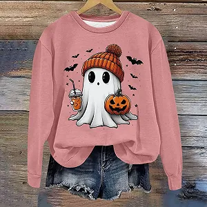 Женский Свитшот HALLOWEEN 2025 с принтом привидения, круглый вырез, длинный рукав, аниме, свободный крой, Y2K synthetic.ua - Фото 1