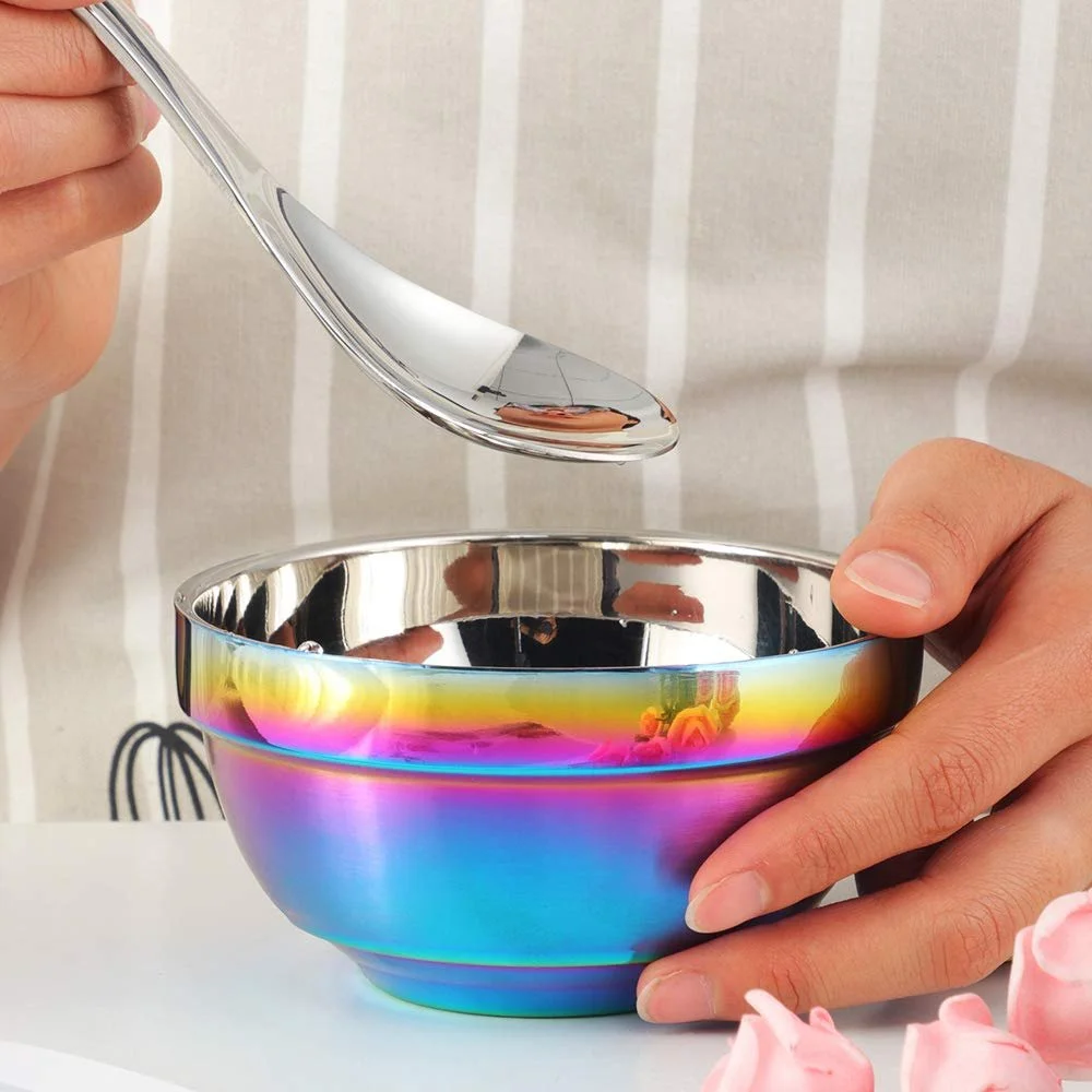 Набір мисок для супу та пластівців SBOMHS Rainbow 4 шт. 18/10 Stainless Steel 500 мл 13 см подвійні стінки, фото №5