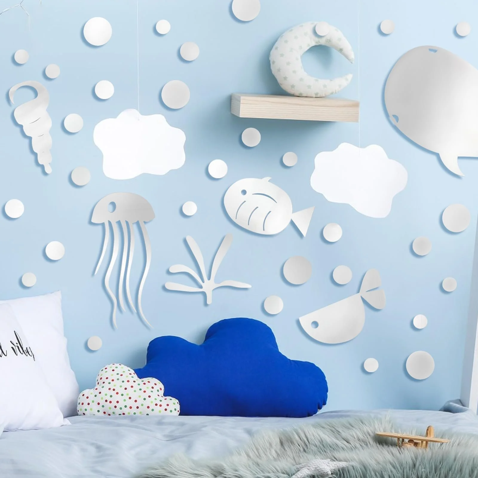 Наклейка на стіну 3D Акрилова Рибки та бульбашки Дзеркальна Срібляста, фото №6 Наклейка на стіну 3D Акрилова Рибки та бульбашки Дзеркальна Срібляста, фото №6