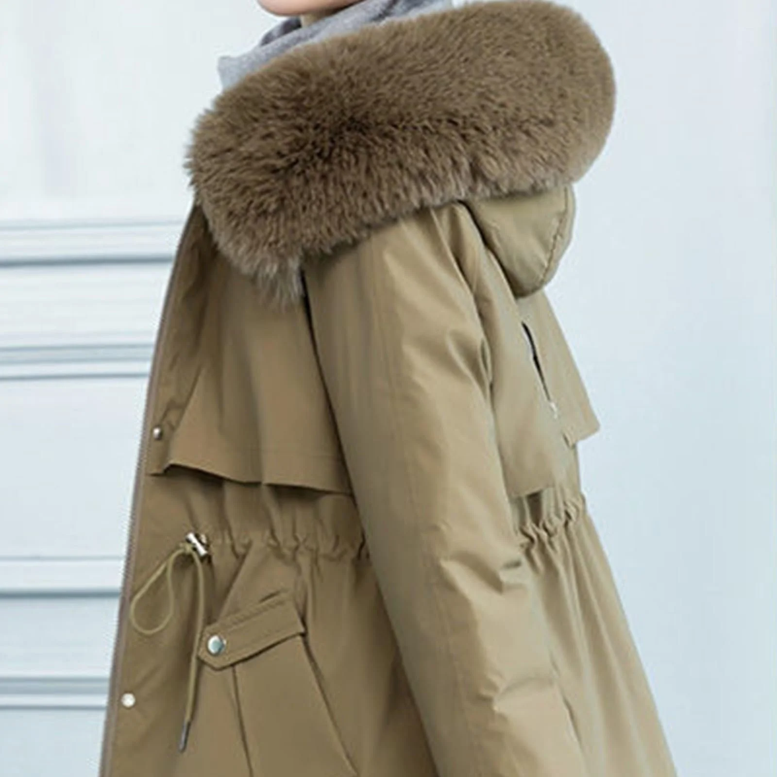 Зимняя куртка Mymyguoe с капюшоном, утепленная, с меховым капюшоном, фото №5