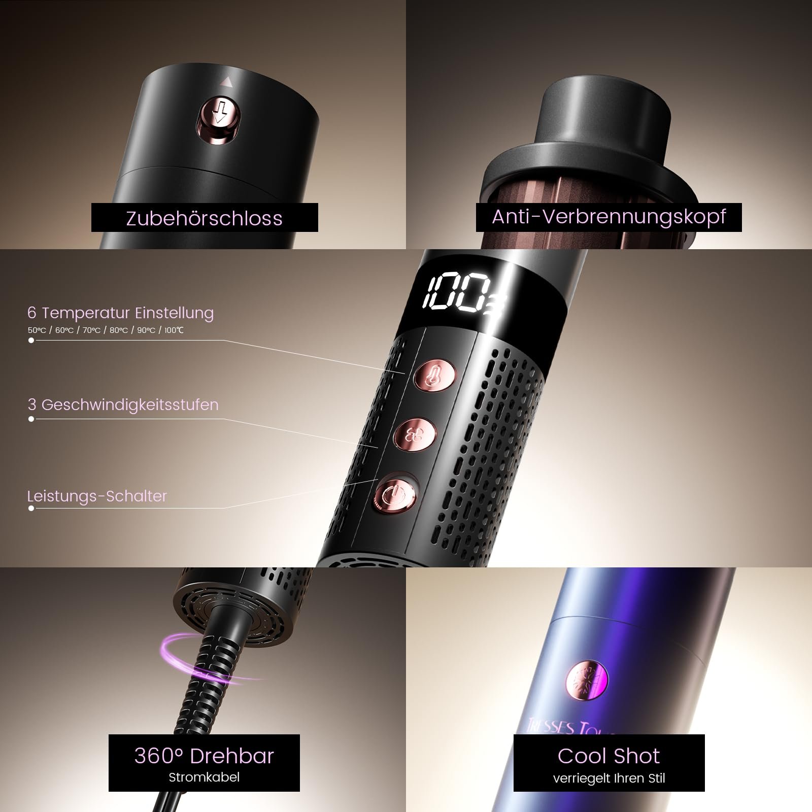 Стайлер для волос 6-in-1 Airstyler 1400 Вт Розовое золото, фото №3 Стайлер для волос 6-in-1 Airstyler 1400 Вт Розовое золото, фото №3