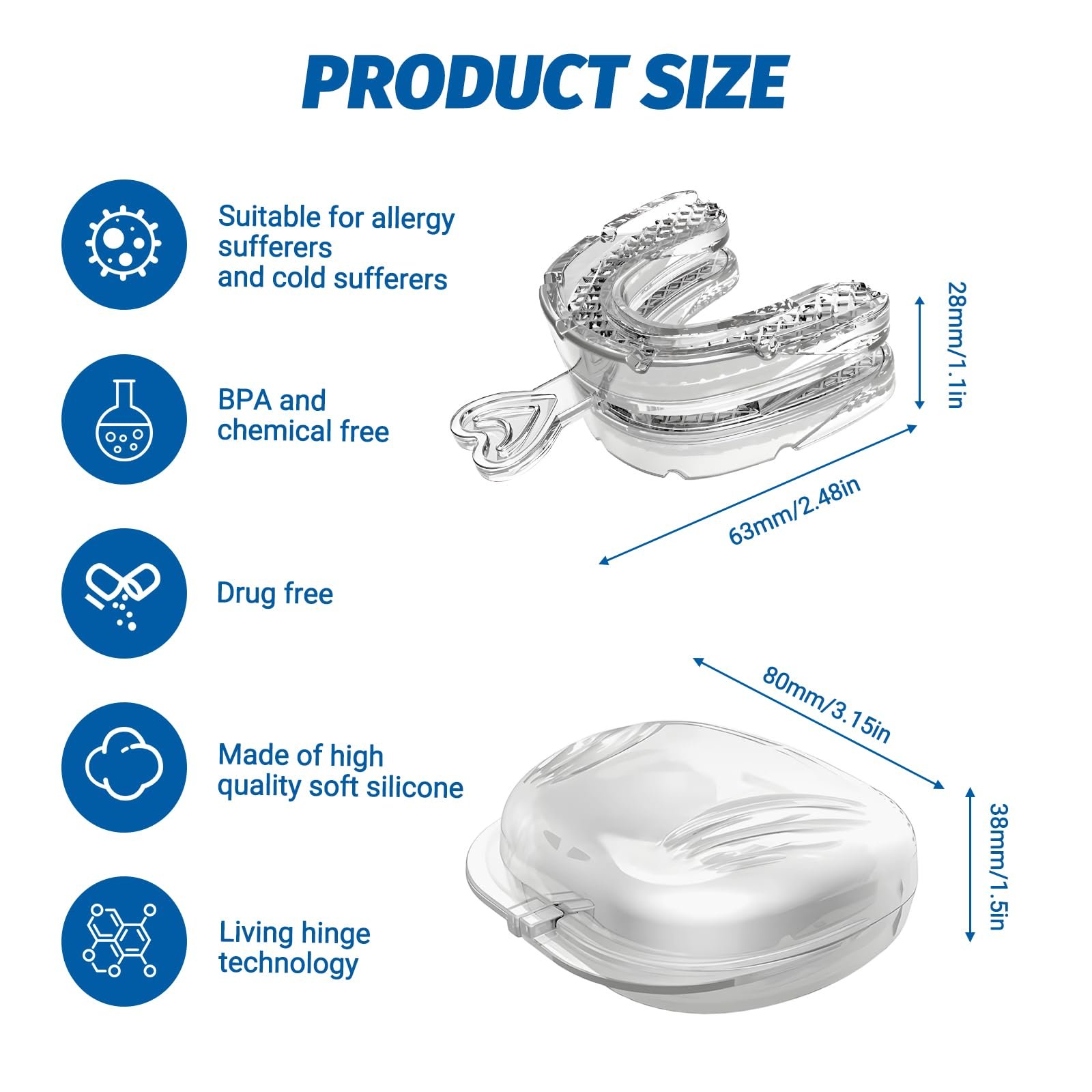 Капа від хропіння, багаторазова, регульована, унісекс, підходить для різних форм рота, з щіткою для брекетів і коробкою для зберігання, фото №7