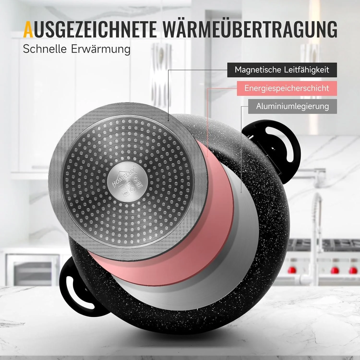 Кастрюля Royalty Line RL-AD24M высокая, антипригарная, со стеклянной крышкой, для индукции, черная, 7 л, 24 см, фото №5