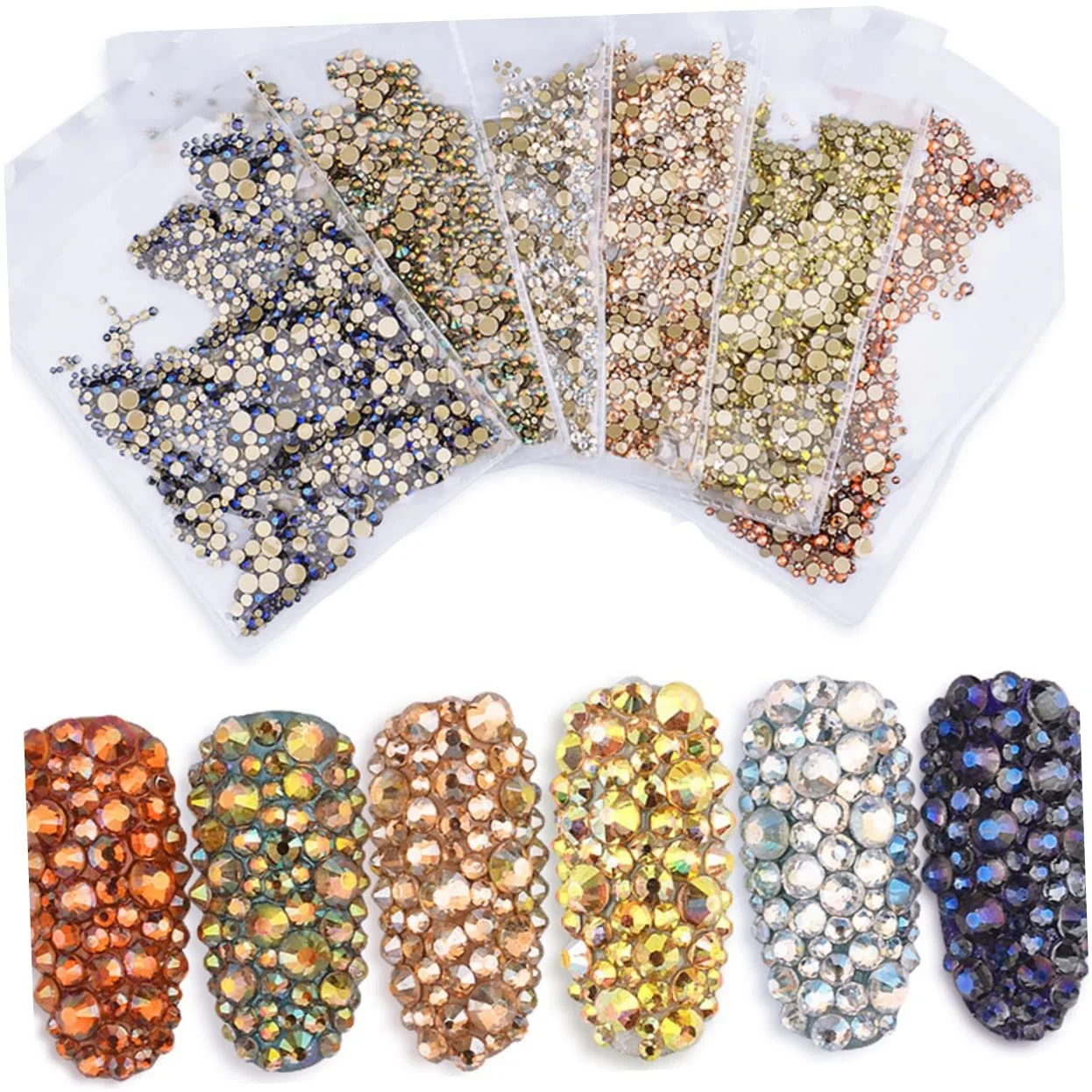 Стразы Healeved 1440 шт. Аксессуары для дизайна ногтей, блестящий маникюр, смешанные размеры, фото №5