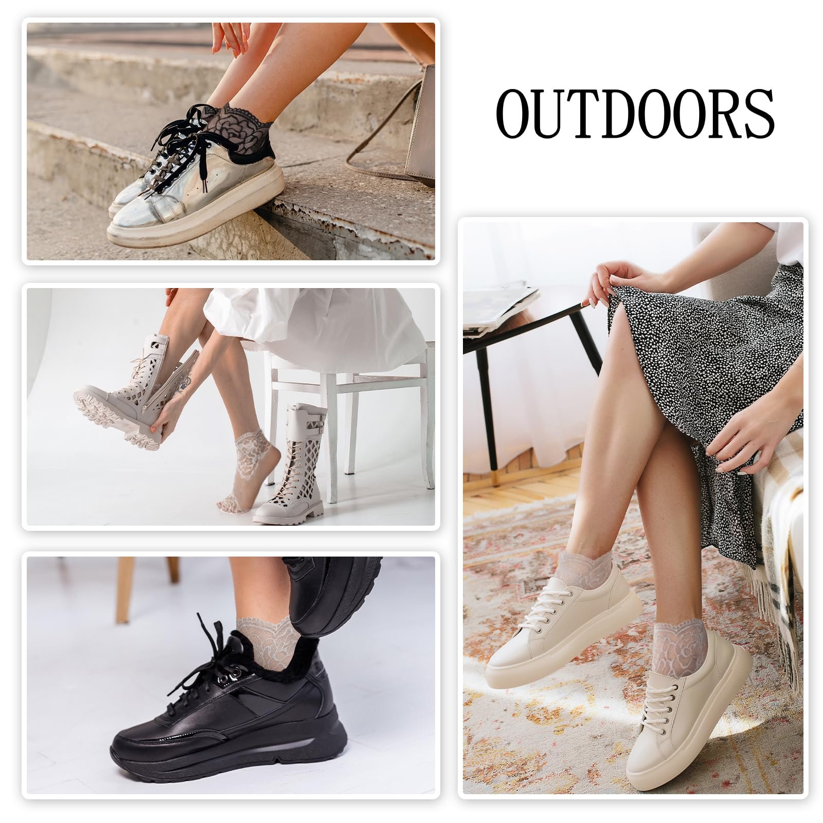 Носки Teaaha Женские, 5 пар коротких носков с кружевами и оборками, летние дышащие, белый/серый/розовый/черный/телесный цвет, один размер 30-40, фото №4