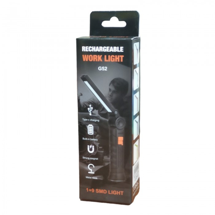 Аккумуляторная складная лампа WORKLIGHT G-52 кемпинговый фонарь LED COB поворот на 180 с магнитом и крючком, фото №9
