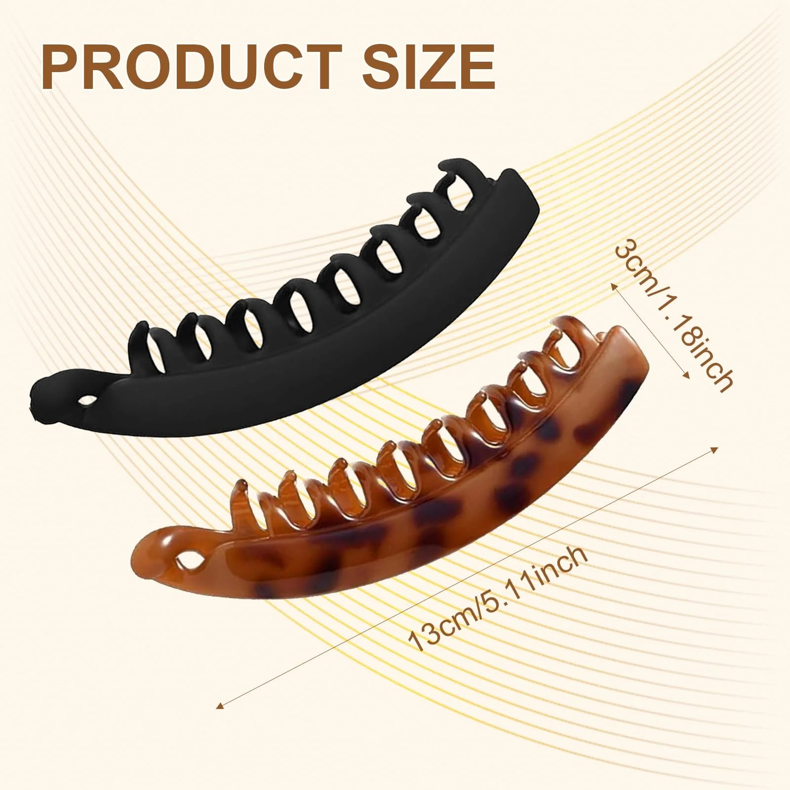 Шпильки-банани Великі для тонкого/густого волосся  Чорний та Черепаховий, 2 шт, фото №2 Шпильки-банани Великі для тонкого/густого волосся  Чорний та Черепаховий, 2 шт, фото №2