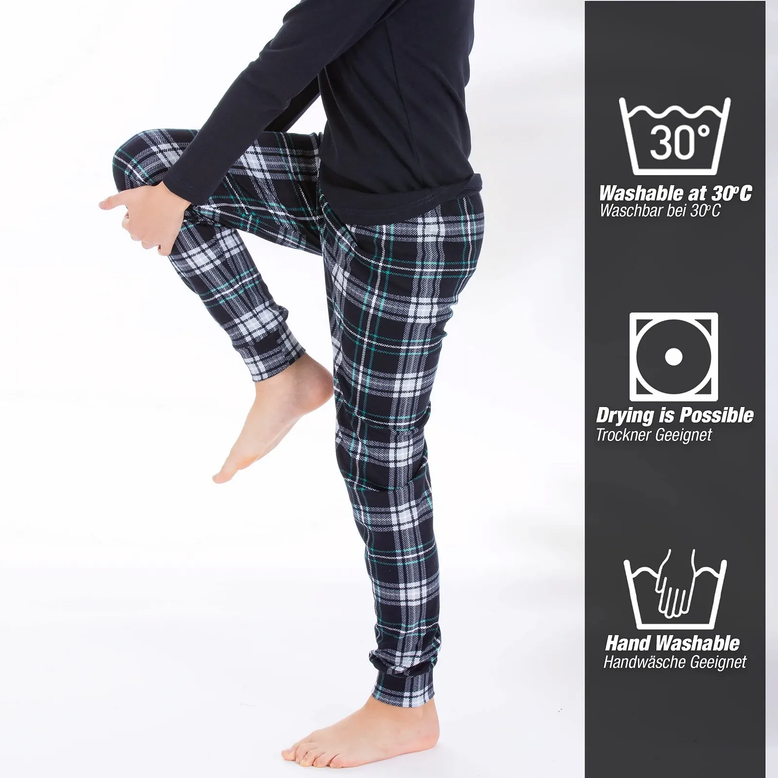 Пижама LOREZA для мальчиков, с длинными рукавами, 100% хлопок, тёплый интерлок в клетку, фото №8