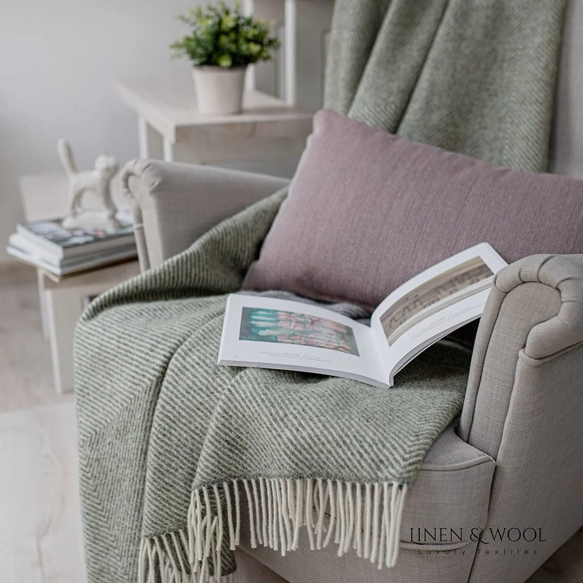 Покрывало Шерстяное Linen & Cotton Alaska с ромбовидным узором 100% Чистая новозеландская шерсть Темно-серый (140 x 220 см) Плед для дивана, фото №5