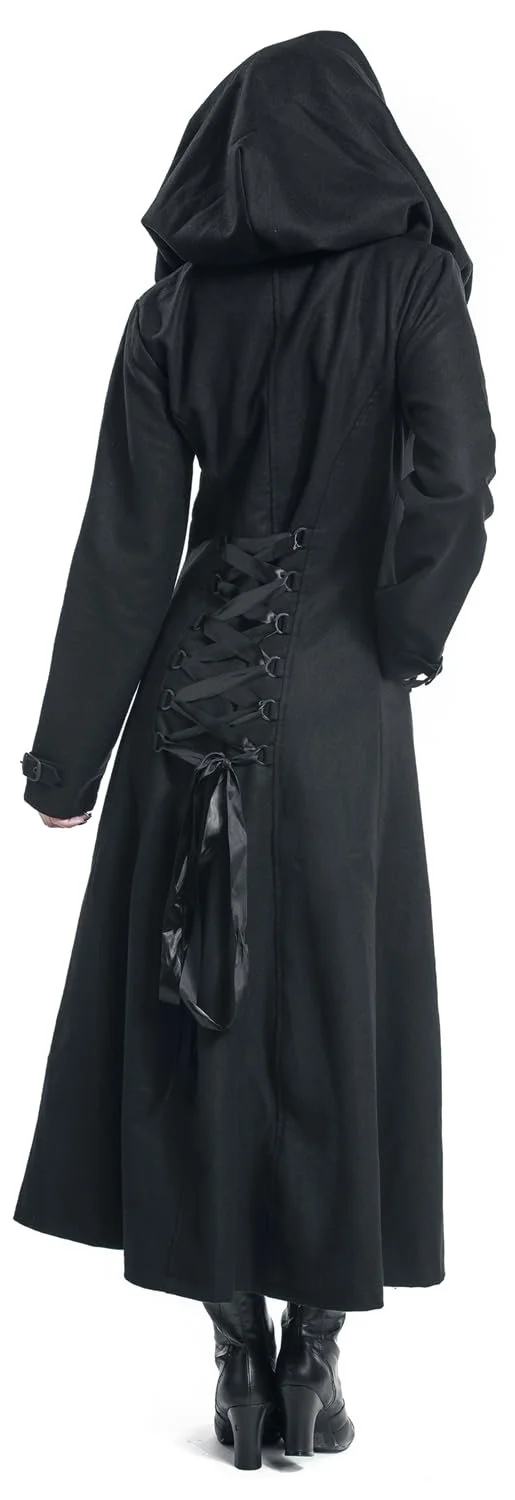 Пальто Gothicana by EMP Длинное Черное Шерстяное с большим капюшоном, фото №6 Пальто Gothicana by EMP Длинное Черное Шерстяное с большим капюшоном, фото №6