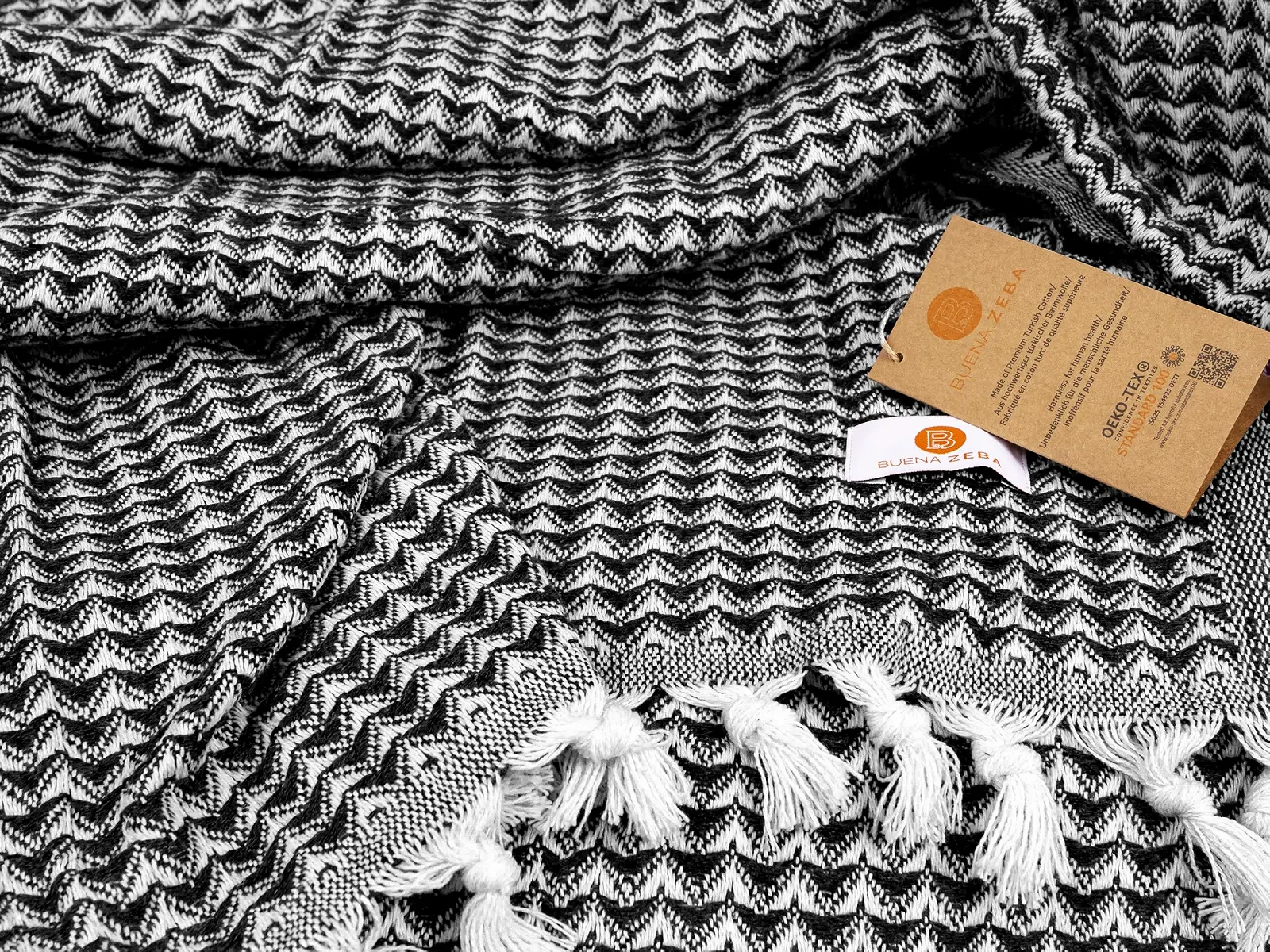 Одеяло Buena Zeba Традиционное Хлопок Зигзаг Бахрома 200 x 235 см (Черный), фото №3 Одеяло Buena Zeba Традиционное Хлопок Зигзаг Бахрома 200 x 235 см (Черный), фото №3
