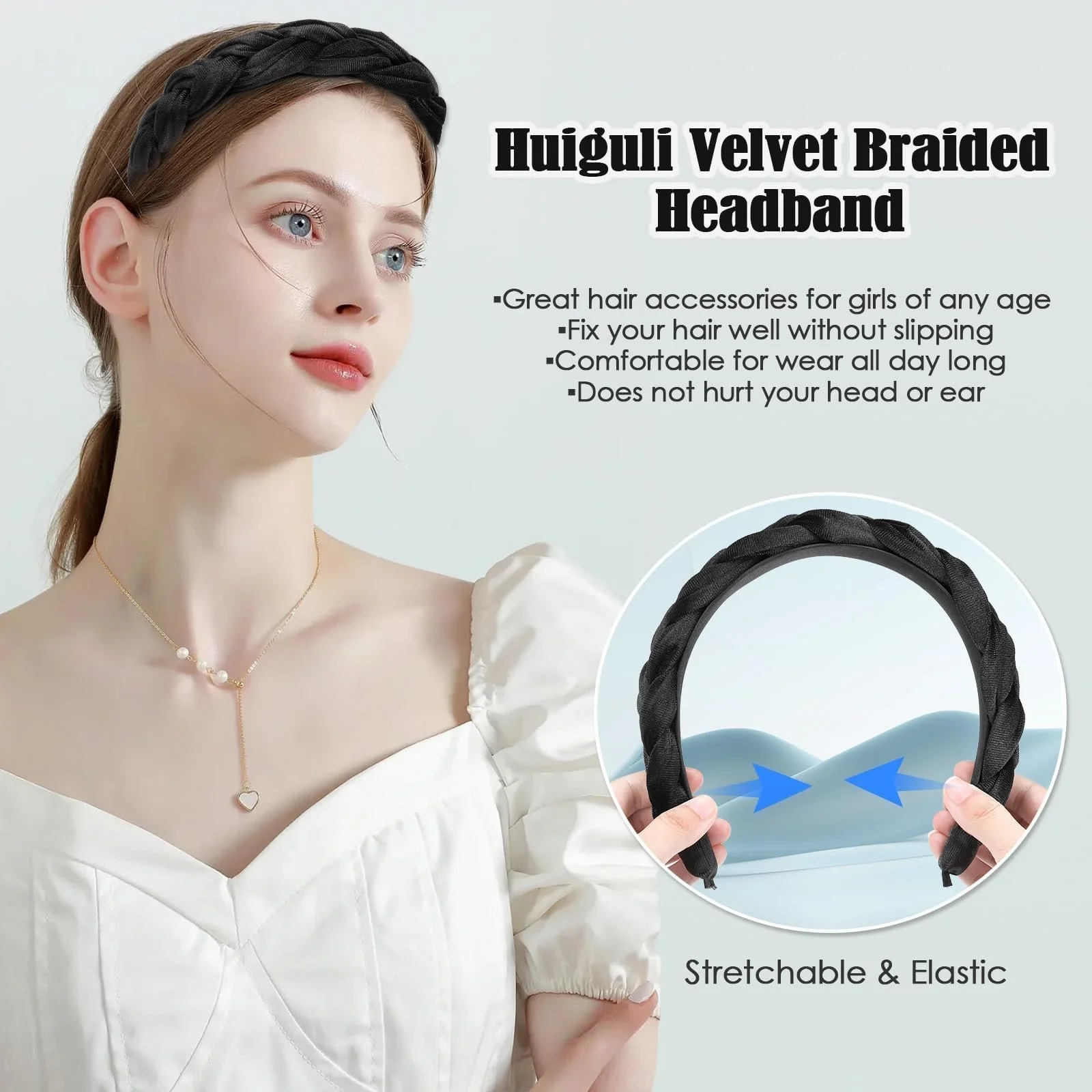 Обруч оксамитовий плетений вінтажний чорний широкий аксесуар для волосся, фото №3