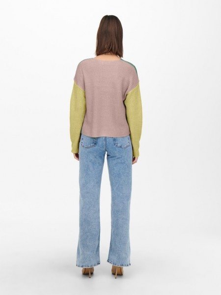 Пуловер ONLNICCI L/S BLOCK PULLOVER EX KNT 15257294-Creme De Menthe-Detail:PASTEL YELLOW/ROSE ONLY S, фото №2