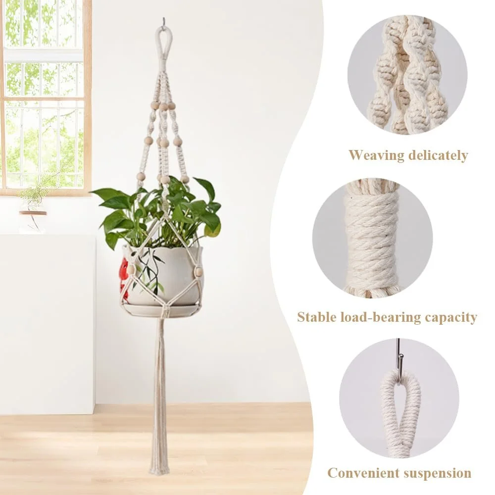 Підвісний тримач для рослин Макраме Набір з 2 предметів Бавовняна мотузка Bohemian Style, фото №3