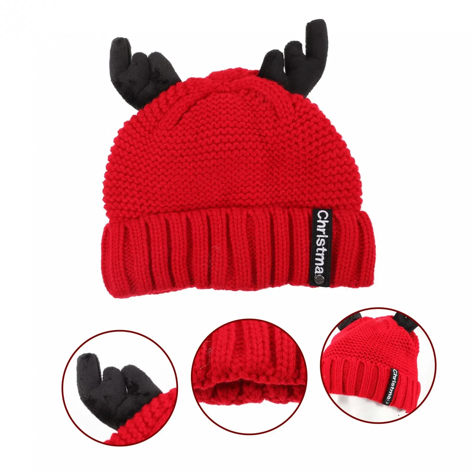 В'язана шапка LIFKOME Різдвяна Тепла вовняна пряжа Червоний, фото №5