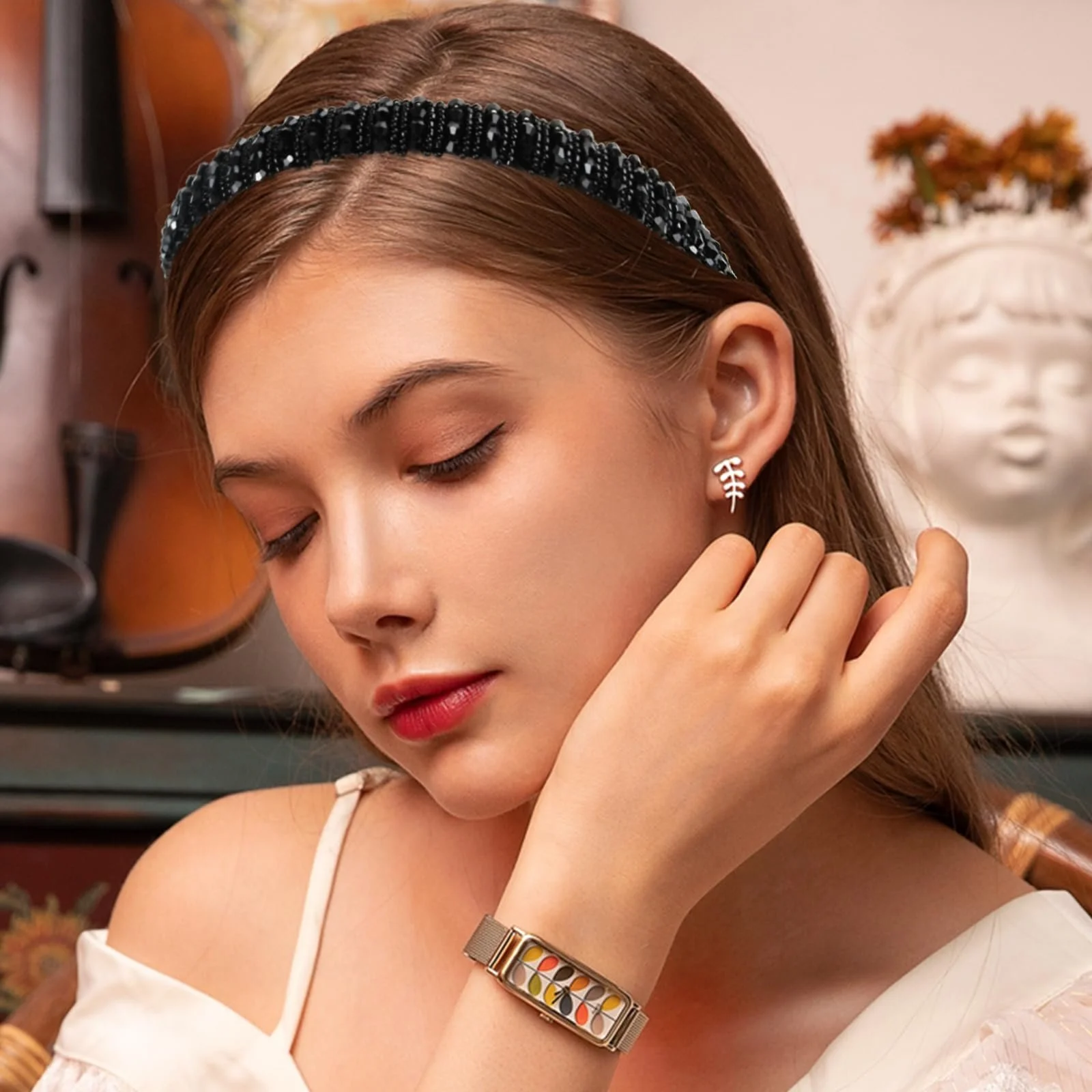 Обруч Amexo, 2 шт, з кришталевими намистинами, фото №6