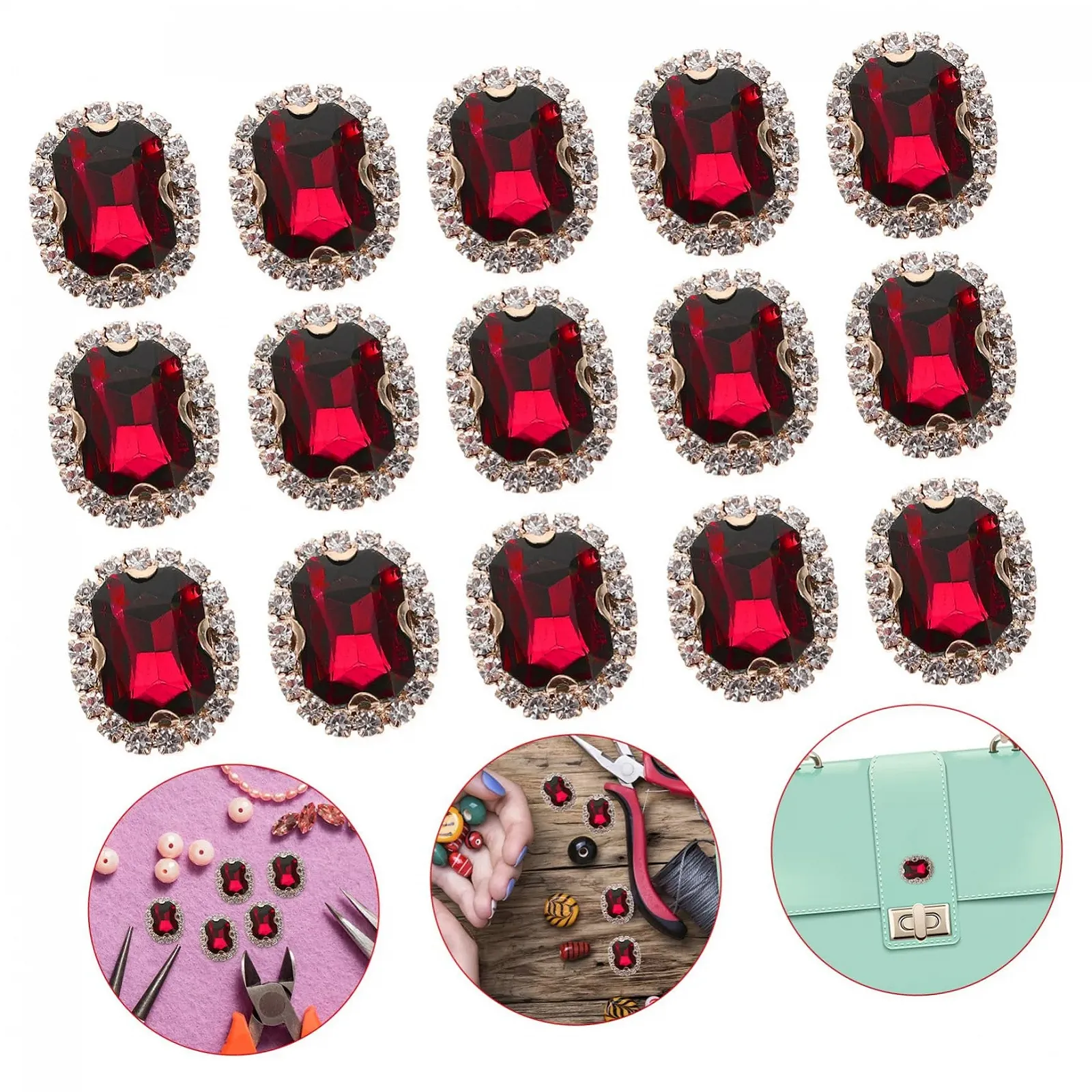 Стрази для одягу STOBOK 20 шт., червоне скло, фото №7