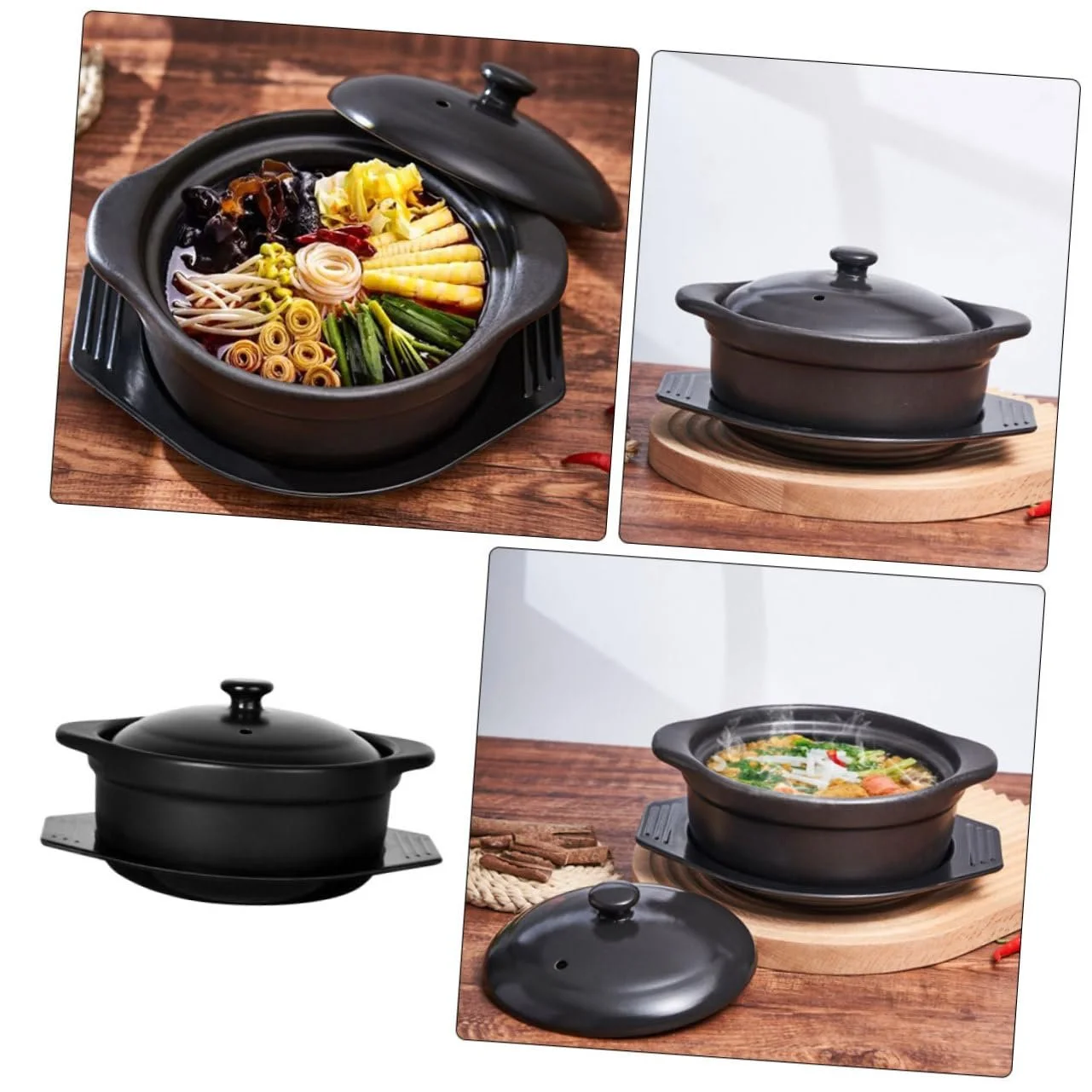 Кастрюля SOLUSTRE Casserole Pot керамическая с крышкой и двойной ручкой, фото №8