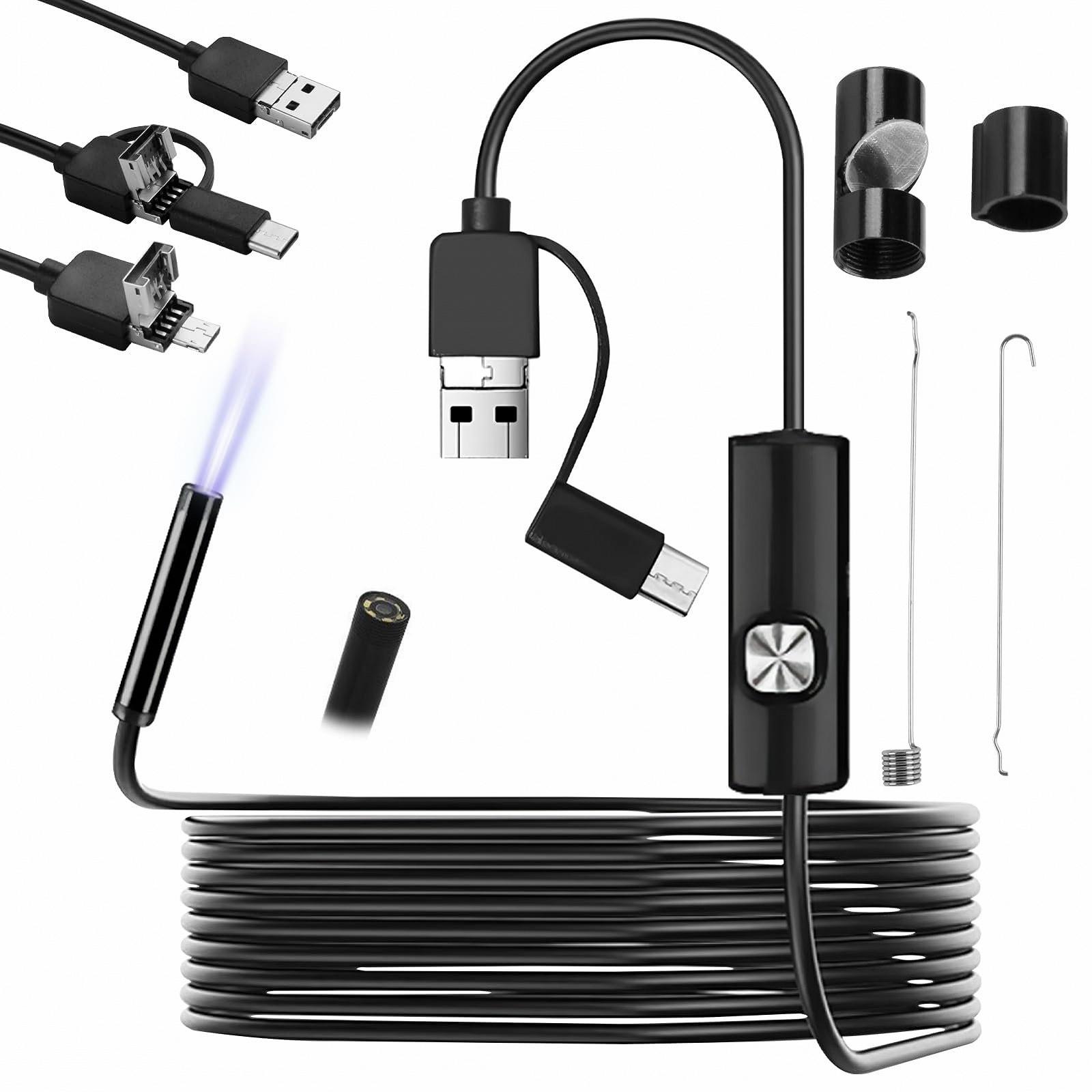Эндоскоп 3 в 1 Инспекционная камера 7мм USB эндоскоп с 6 LED фонарями IP67 водонепроницаемый гибкий жесткий змеевик для раковины трубы и стока совместим с Android и компьютером 2м, фото №7