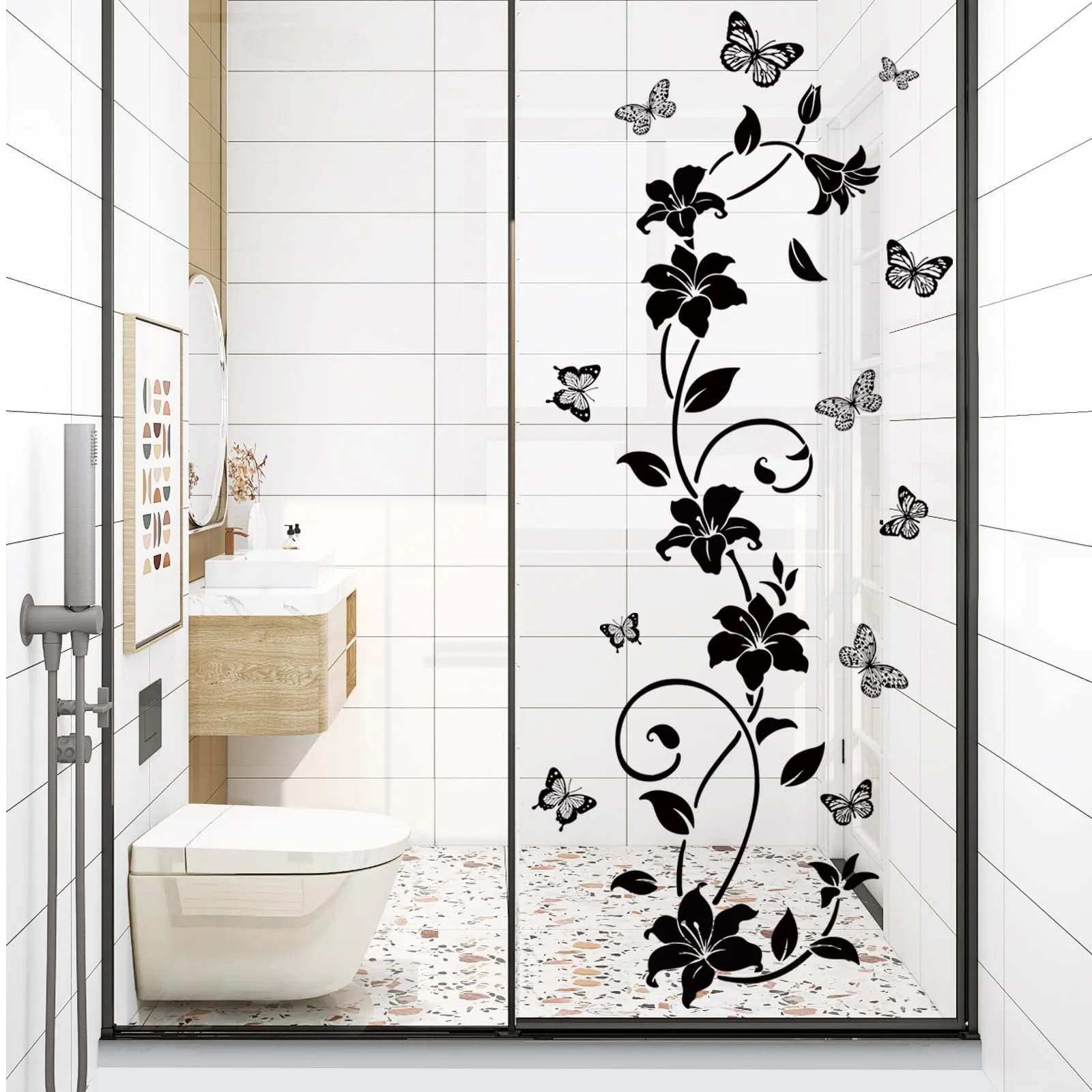 Настінна наклейка SHUCHING Чорні квіти Лоза Метелики Чорна, фото №1