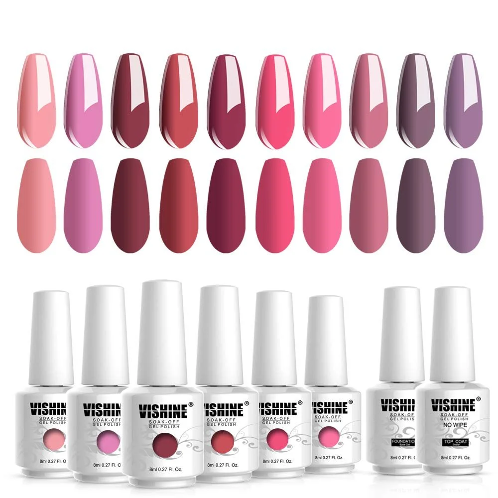 Гель-лак Vishine Набор Пастель 10 цветов с базовым и верхним покрытием 8 мл, фото №3