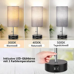 Приліжкова лампа ROTTOGOON 3 колірні температури порти USB A та C LED лампа в комплекті сіра synthetic.ua - Фото 1