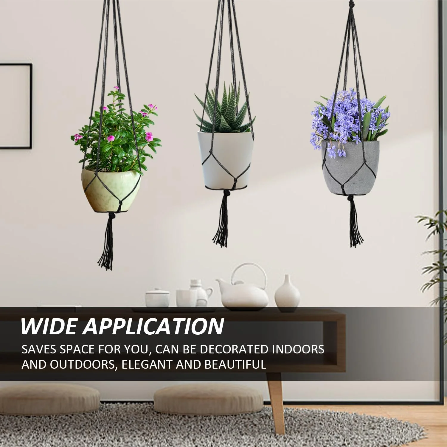 Підвісний кошик Lace Hanging Basket набір із 6 шт. бавовняна мотузка Чорний, фото №6