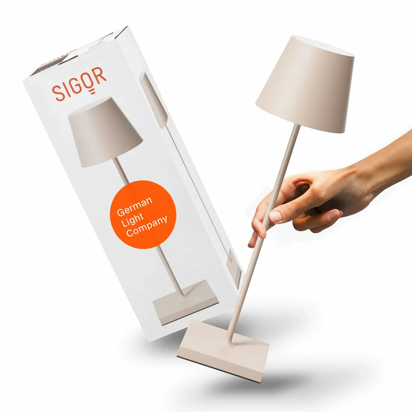 Настільна лампа SIGOR Nuindie 2.0 LED Акумуляторна Димування IP54 Висота 38 см USB-C 12 год роботи Світло-бежевий, фото №1