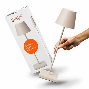 Настільна лампа SIGOR Nuindie 2.0 LED Акумуляторна Димування IP54 Висота 38 см USB-C 12 год роботи Світло-бежевий - Фото 1