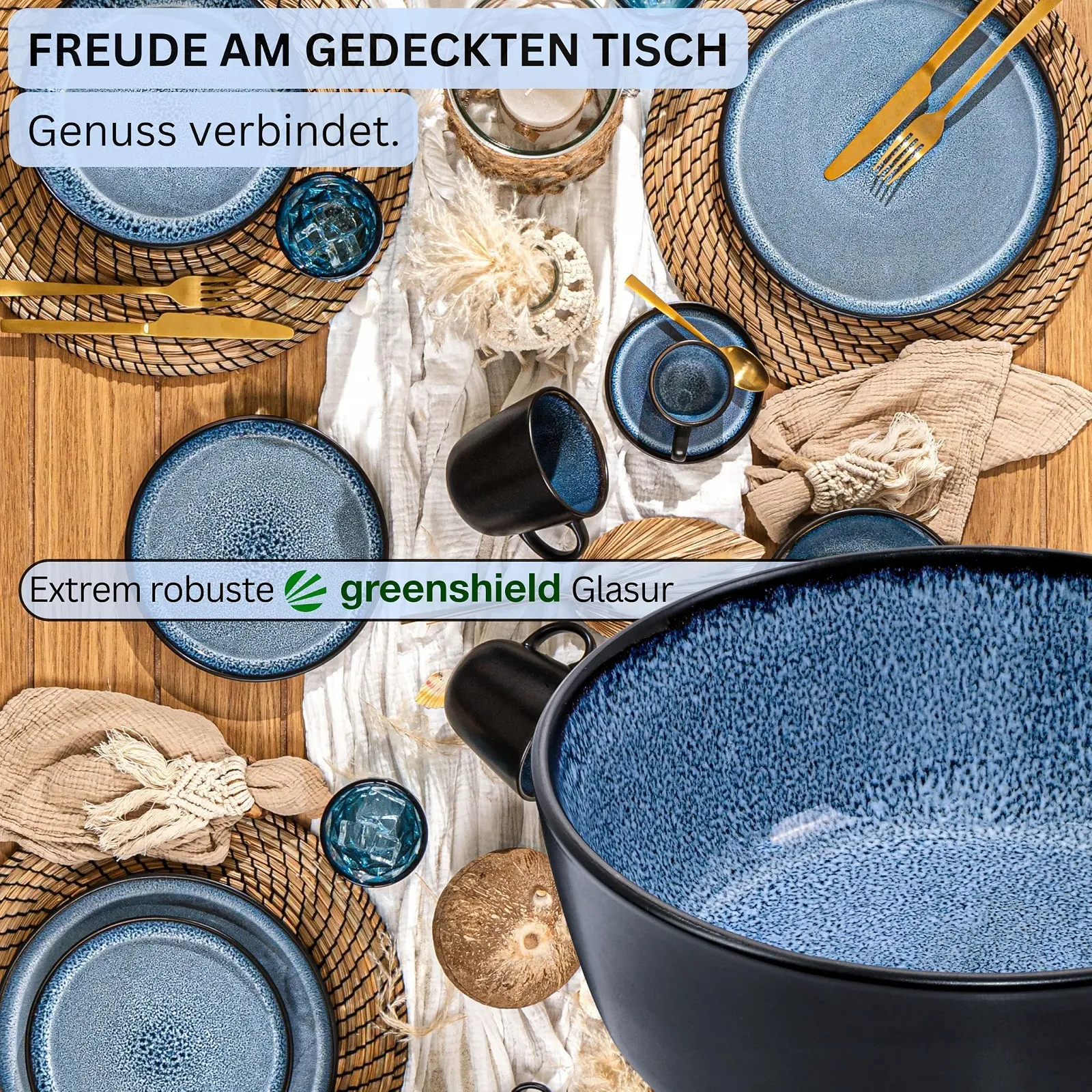 Миска Sänger Aruba Stoneware для хлопьев, набор 6 штук, 550 мл, синяя с черным ободком, фото №3