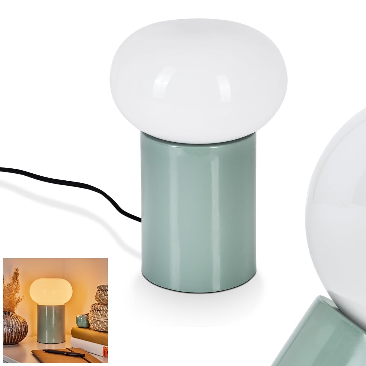 Настільна лампа HOFSTEIN Godrie E27 15 см Бірюзова/Біла, фото №1