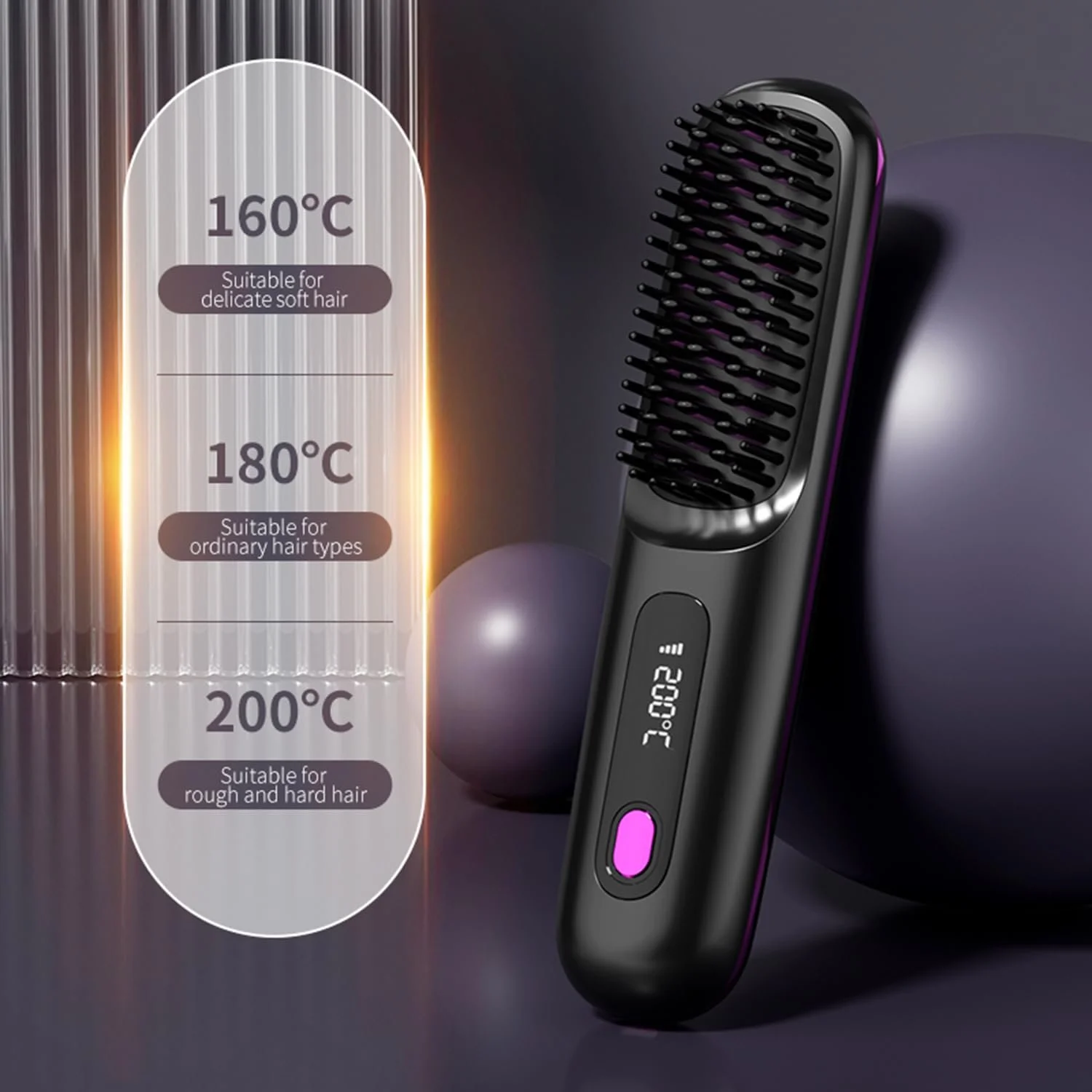 Щетка-выпрямитель Go Brush Pro Mini Portable Wireless LCD 2000mAh BK, фото №6 Щетка-выпрямитель Go Brush Pro Mini Portable Wireless LCD 2000mAh BK, фото №6
