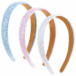 Набор обручей на голову из 3 штук с блестками для девочек. - Фото 1