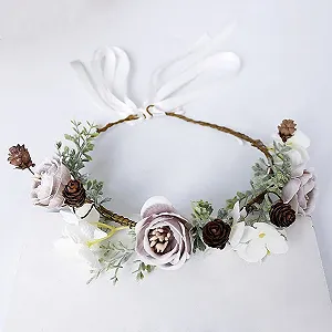 Венок на голову искусственные цветы, светло-серый, фиолетовый. synthetic.ua - Фото 1