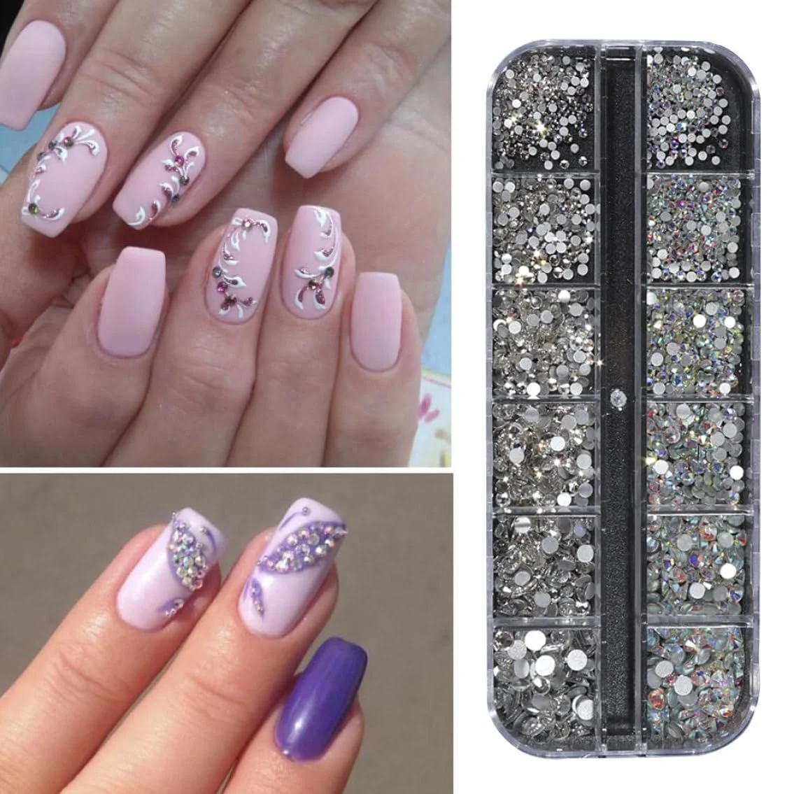 Стразы для ногтей круглые плоские Разные кристаллы для самодельных поделок 1 коробка, фото №5