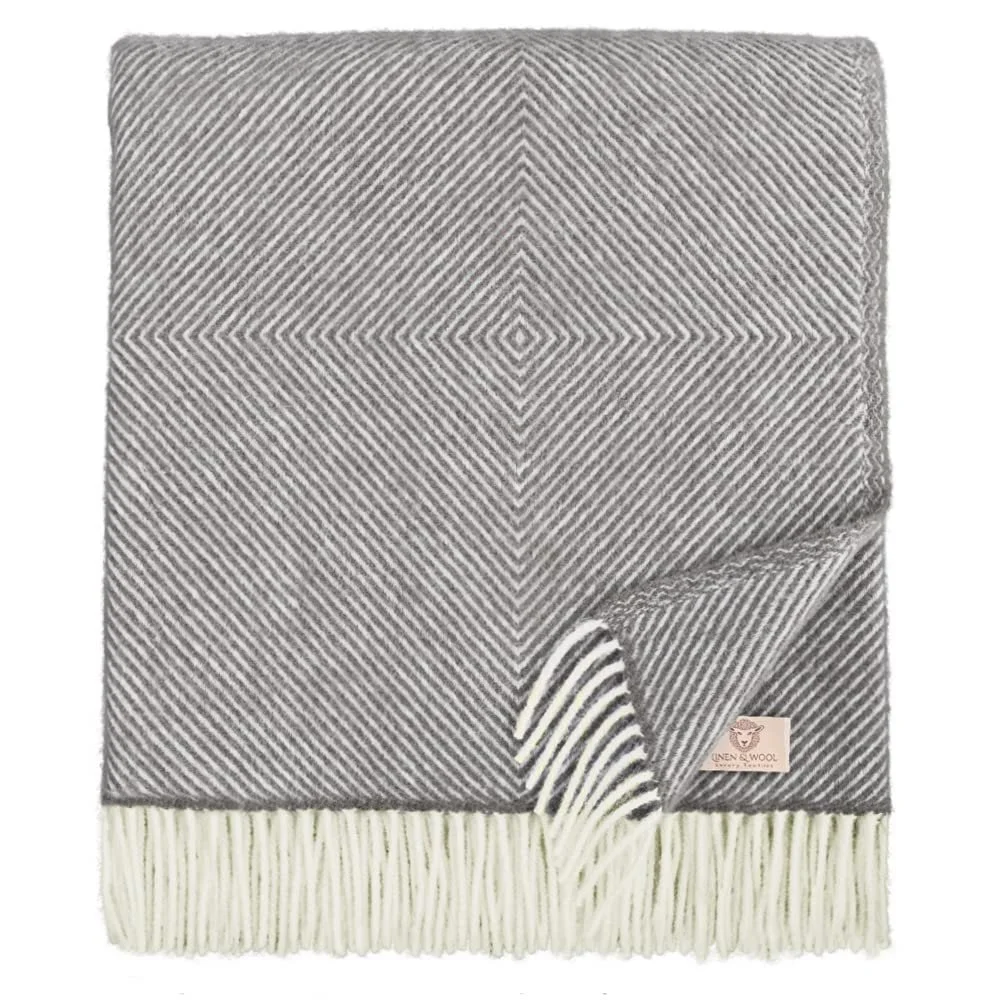 Покрывало Шерстяное Linen & Cotton Alaska с ромбовидным узором 100% Чистая новозеландская шерсть Темно-серый (140 x 220 см) Плед для дивана, фото №1